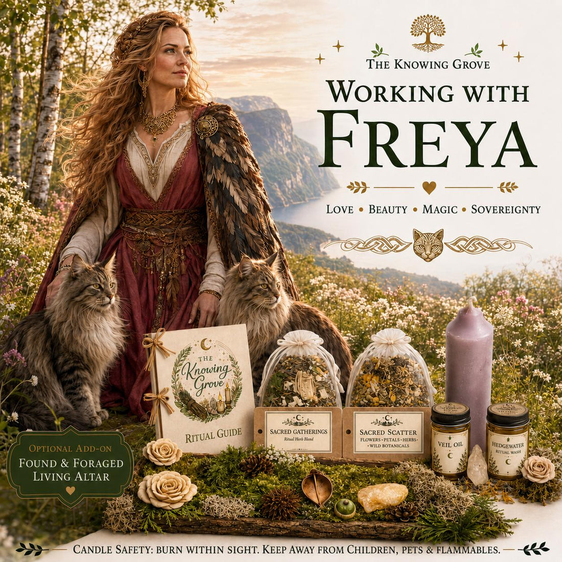 Freya Spell Kit, Love, Magic and Courage Spellwork, Beauty, Abundance and Seidr, Norse Goddess Altar Tools, Witchcraft Gift for Beginners