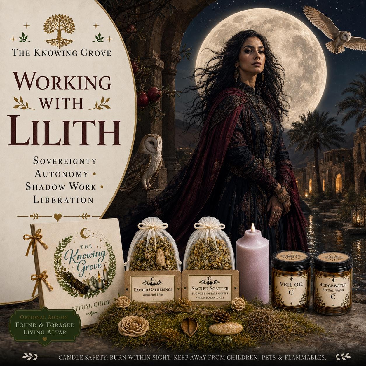 Lilith Spell Kit, Shadow Work and Personal Power Spellwork, Independence, Boundaries, Dark Feminine Altar Tools, Beginner Witchcraft Kit