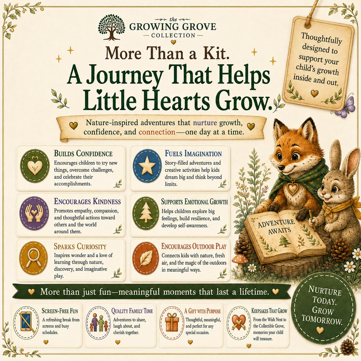 Brave Heart Adventure Kit | Bravery Confidence Building Nature Activity for Kids | Fox Companion | Growing Grove Collection