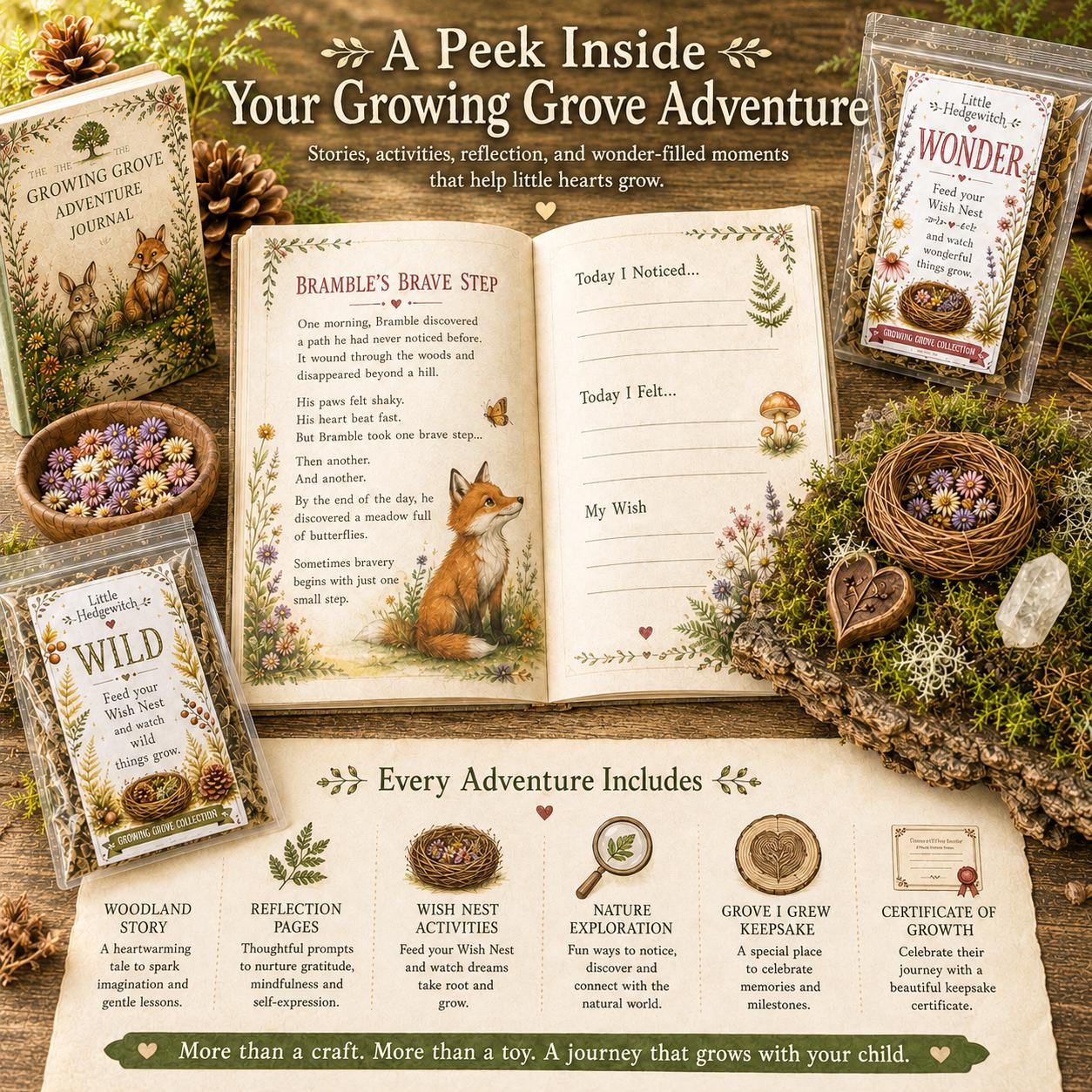Brave Heart Adventure Kit | Bravery Confidence Building Nature Activity for Kids | Fox Companion | Growing Grove Collection