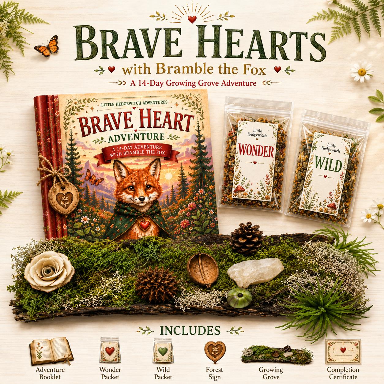 Brave Heart Adventure Kit | Bravery Confidence Building Nature Activity for Kids | Fox Companion | Growing Grove Collection