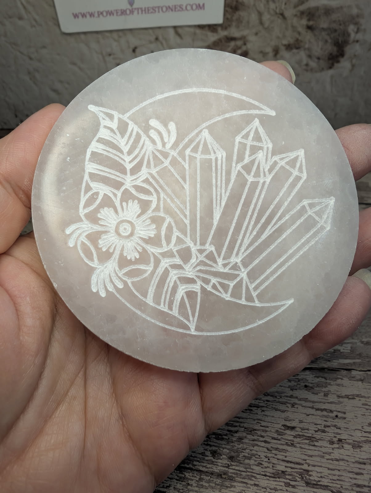 Satin Spar round charging plate