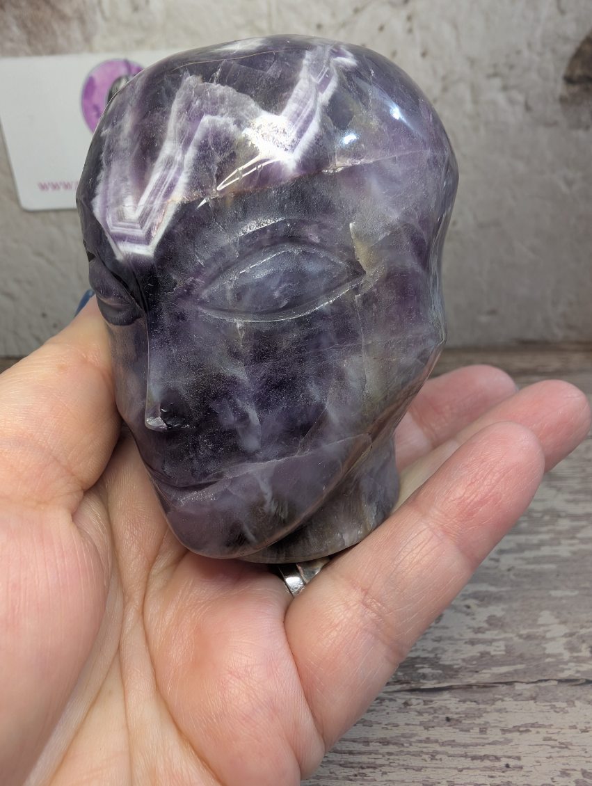 Chevron Amethyst carved Alien head