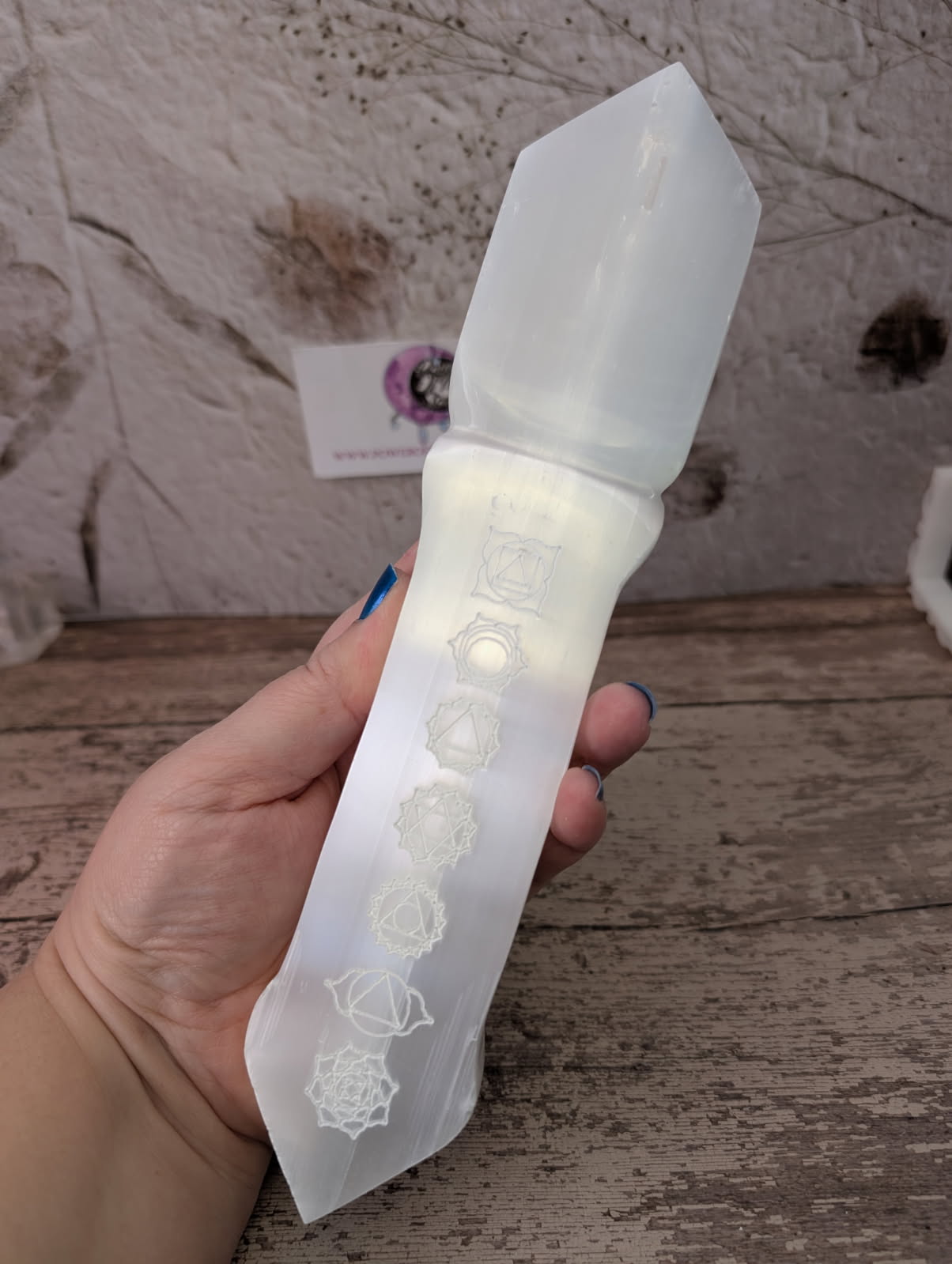 Satin Spar etched chakra dagger