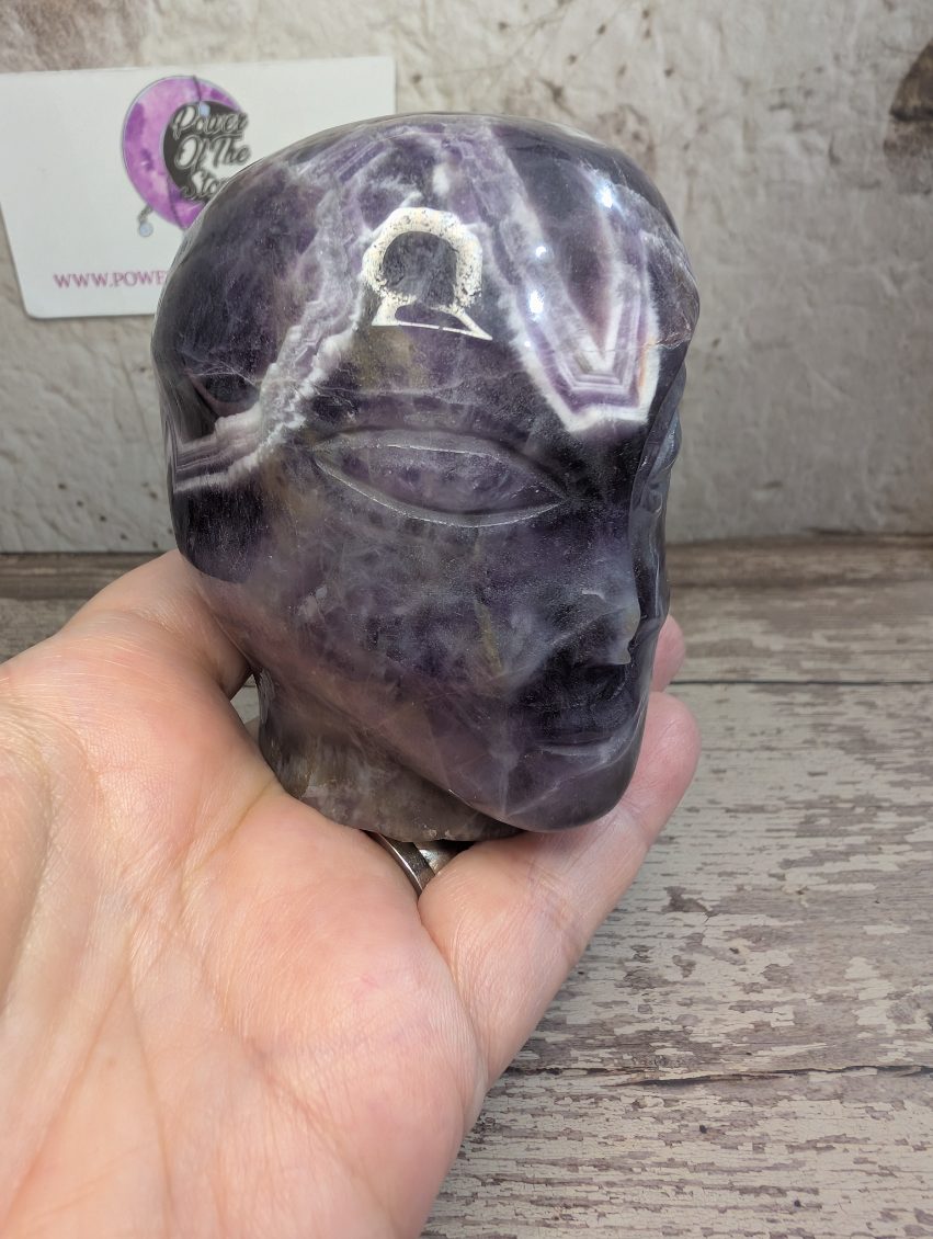 Chevron Amethyst carved Alien head
