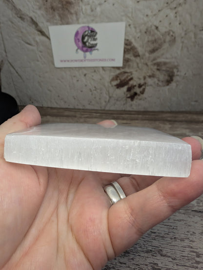 Satin Spar square charging plate selenite