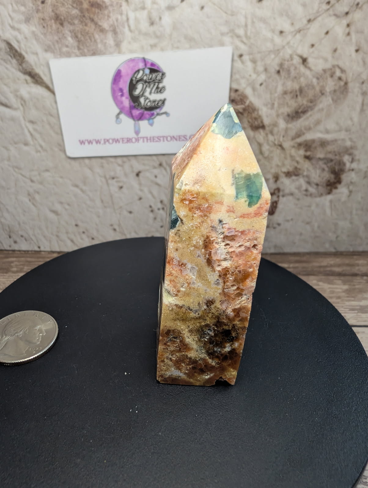 Sunstone with Blue Apatite Obelisk