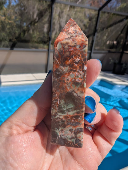 Indonesia Bloodstone, Money Agate Obelisk Tower