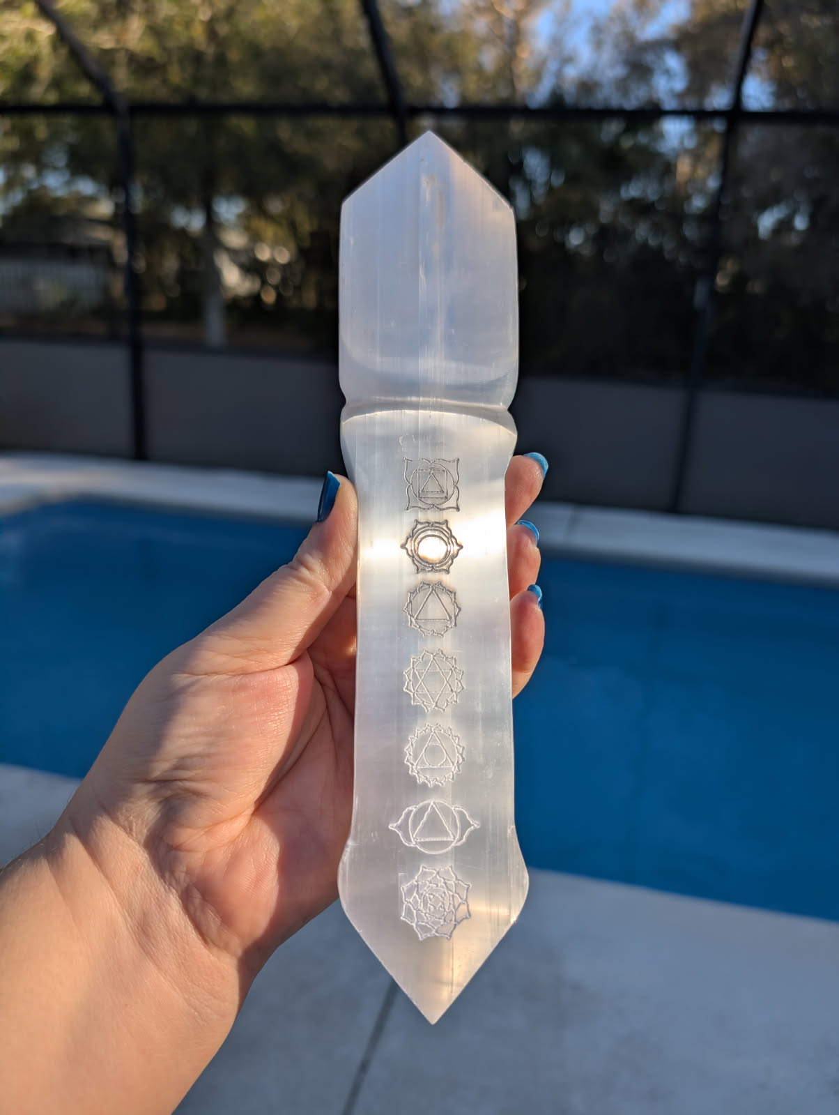 Satin Spar etched chakra dagger