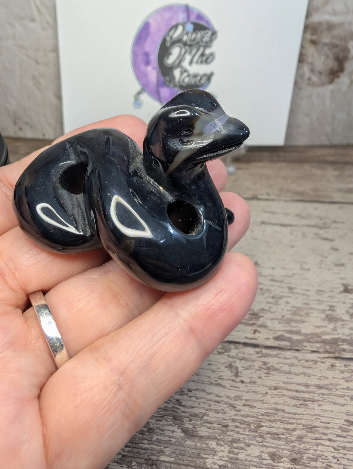 Black Agate carved snake