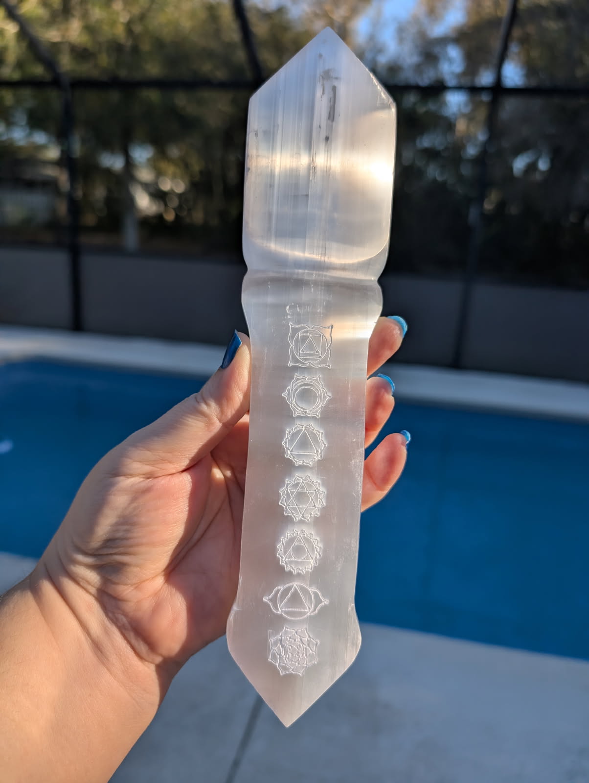 Satin Spar etched chakra dagger