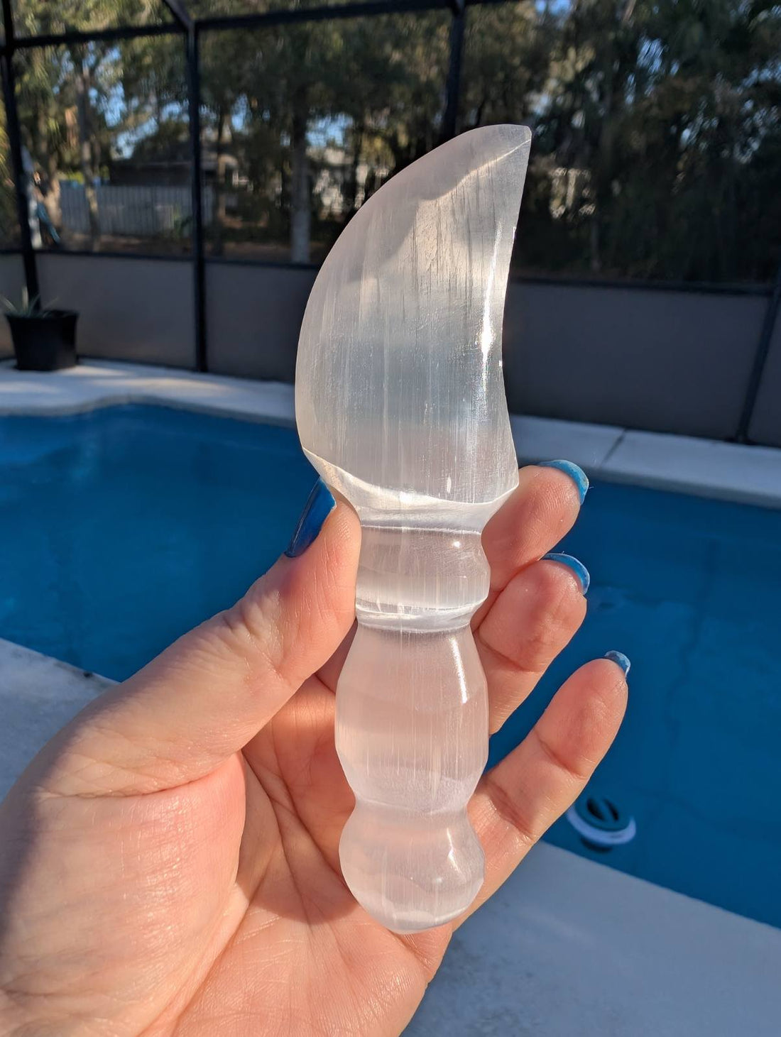 Satin Spar carved dagger