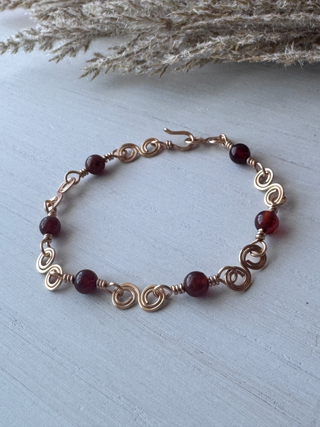 Gold Wire Bracelet with Orange Garnet