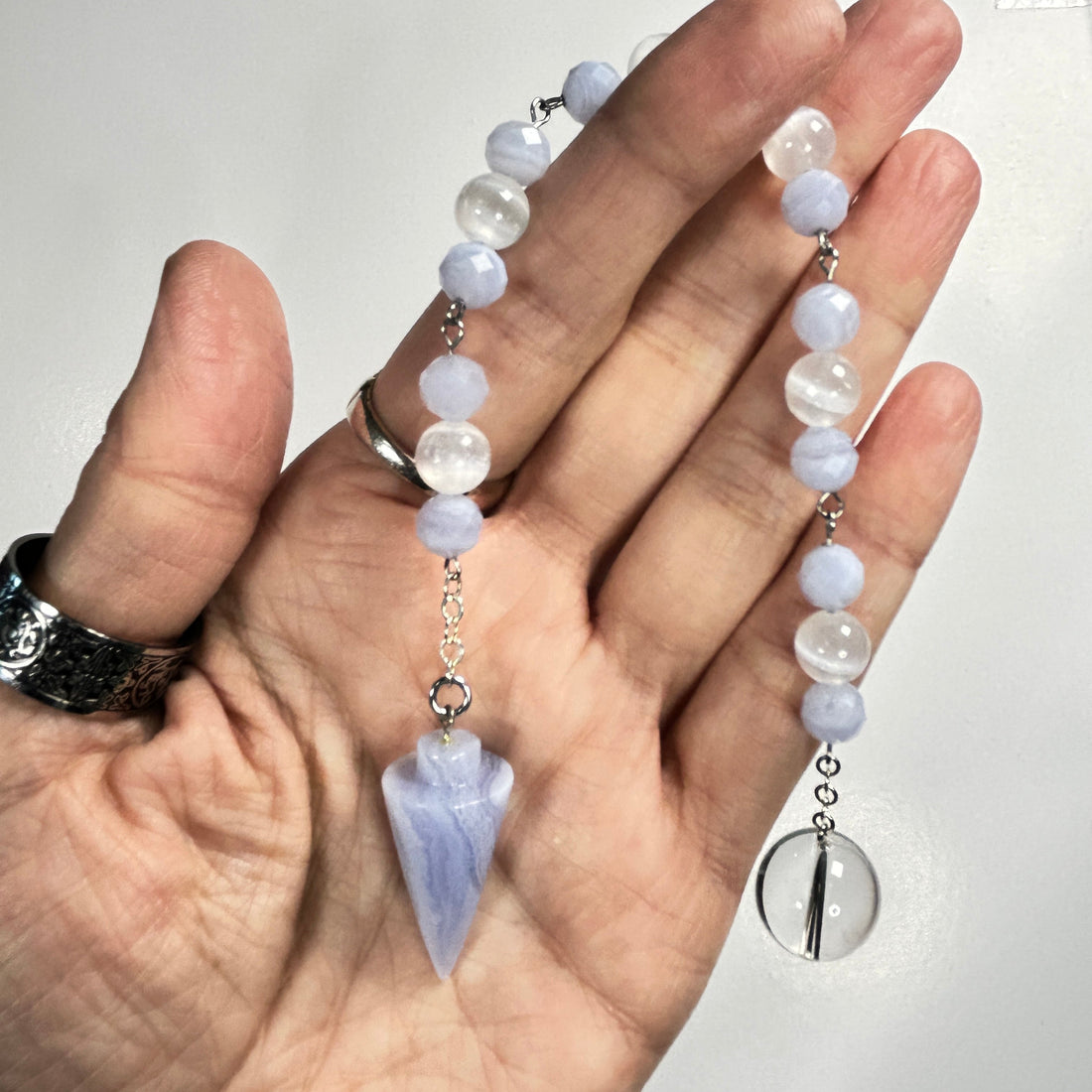 Medium Blue Lace Agate Pendulum w/ Selenite