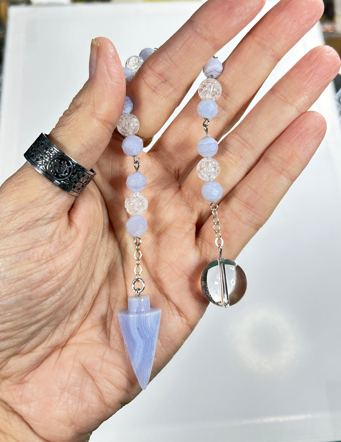 Medium Blue Lace Agate Pendulum w/ Crackle Quartz
