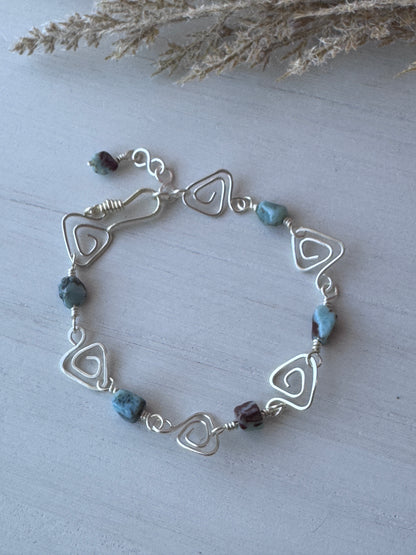 Silver Larimar Wire Wrapped Bracelet
