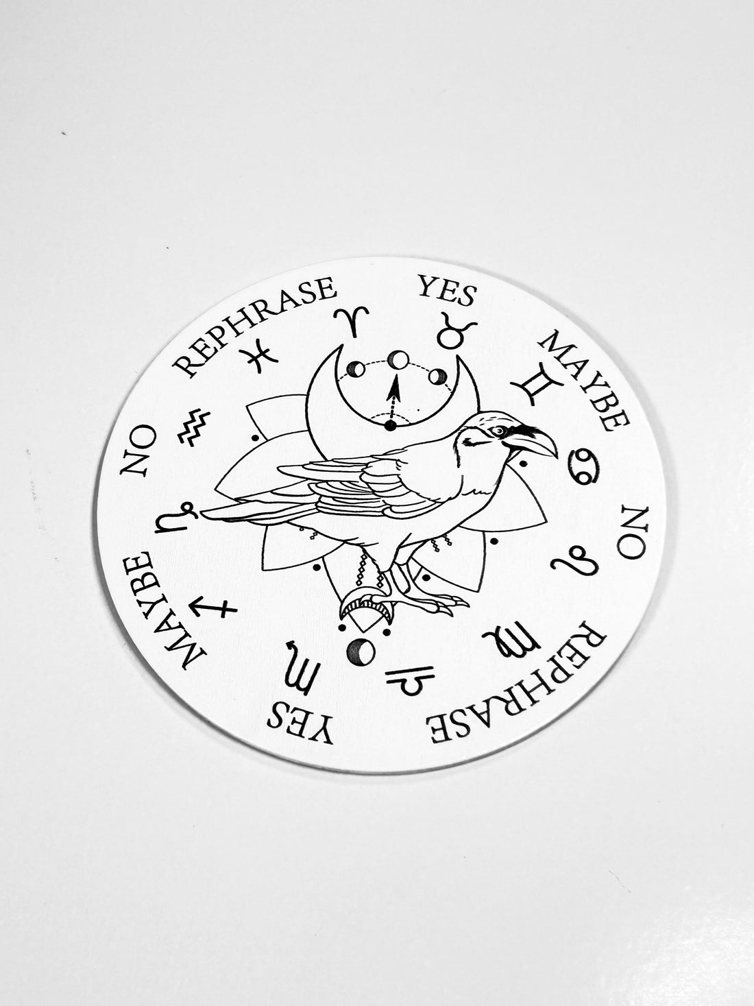 Small Moon &amp; Crow Pendulum Board, Double Sided. 4"