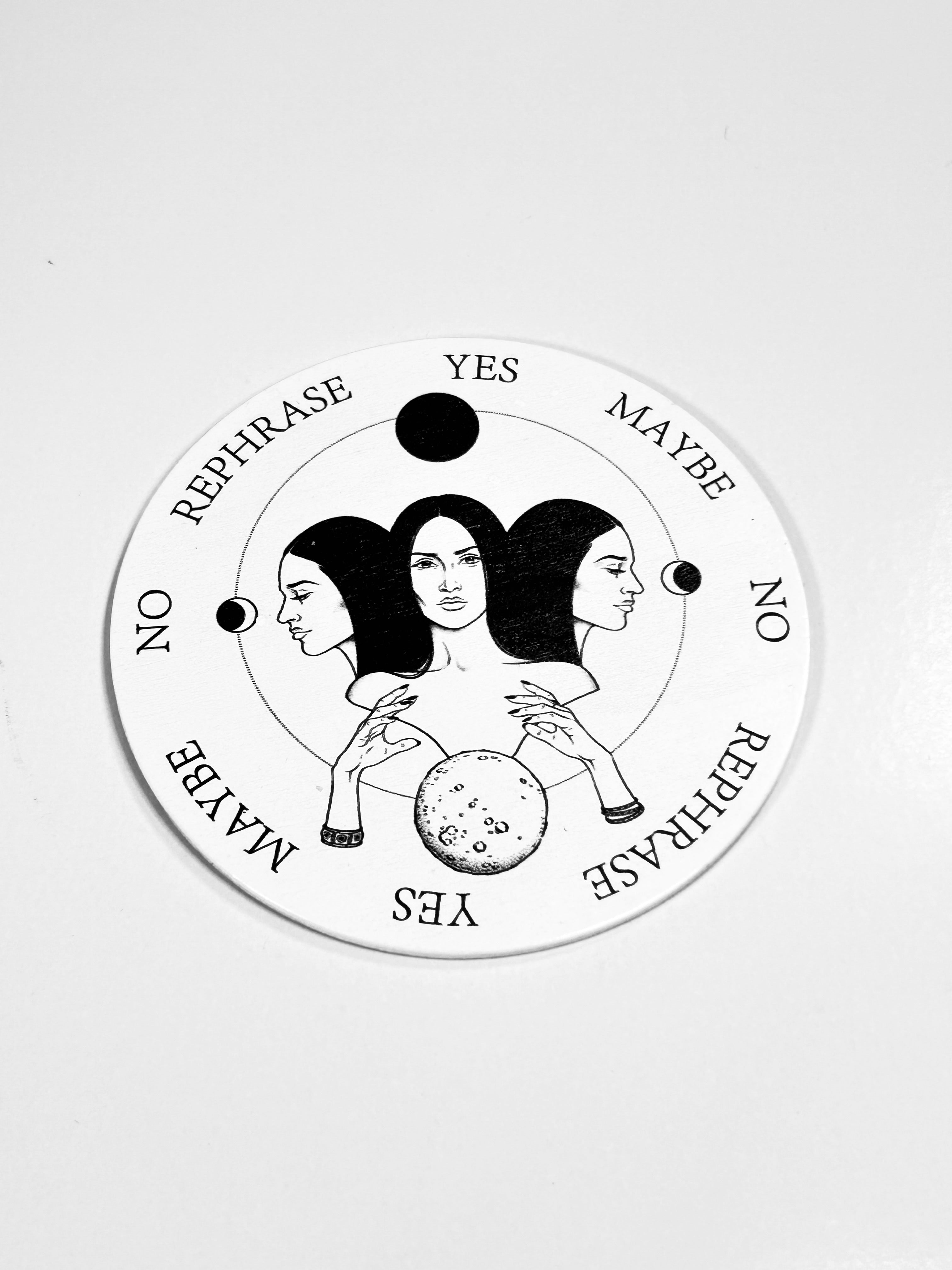 Small Mother, Maiden &amp; Crone Pendulum Board, Double Sided. 4"