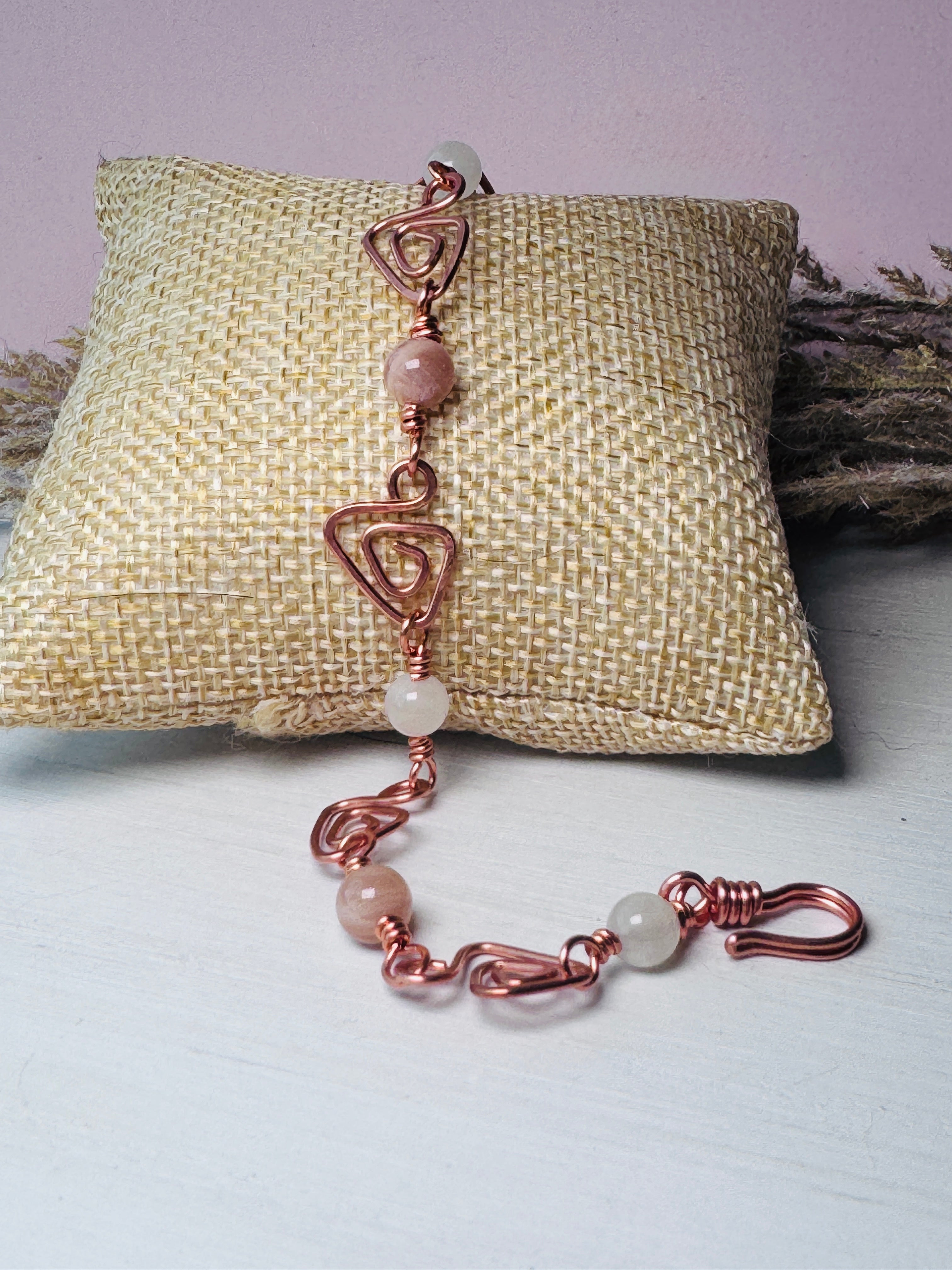Copper Prism Link Bracelet with Sunstone and Moonstone