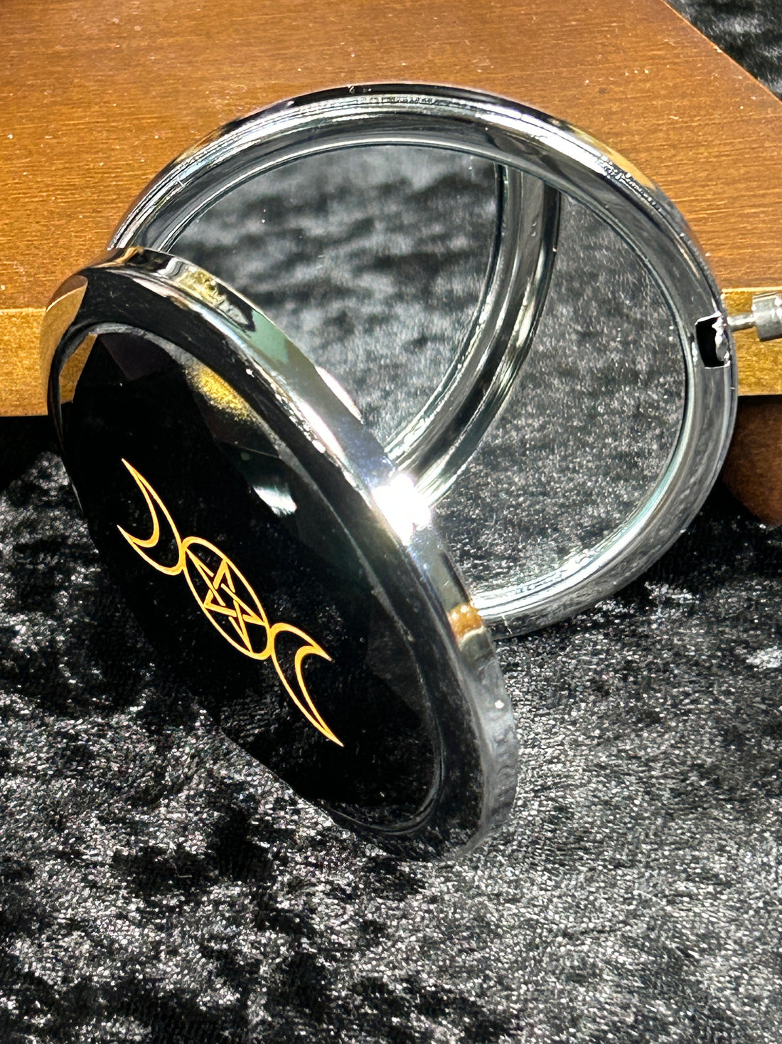 Divine Moon Phase Jewel Tone Compact Mirror, Black