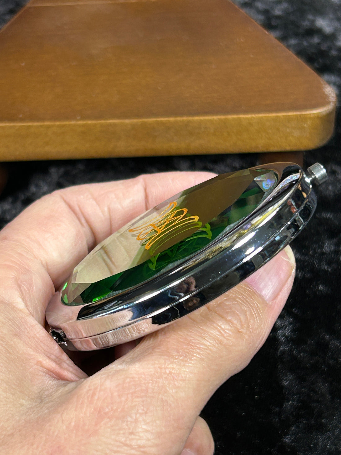 Divine Moon Phase Jewel Tone Compact Mirror, Green