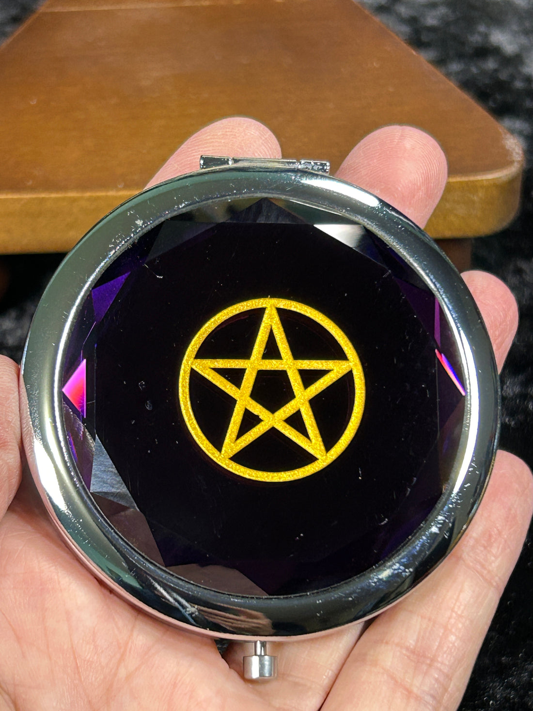 Divine Pentagram Jewel Tone Compact Mirror, Purple