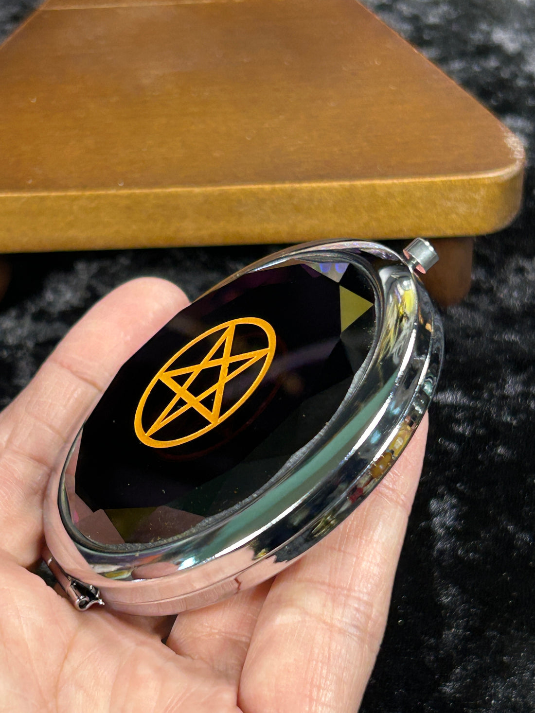 Divine Pentagram Jewel Tone Compact Mirror, Purple