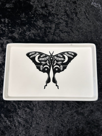 Moth Design Ceramic Altar, Herb, Burning, Trinket small Tray