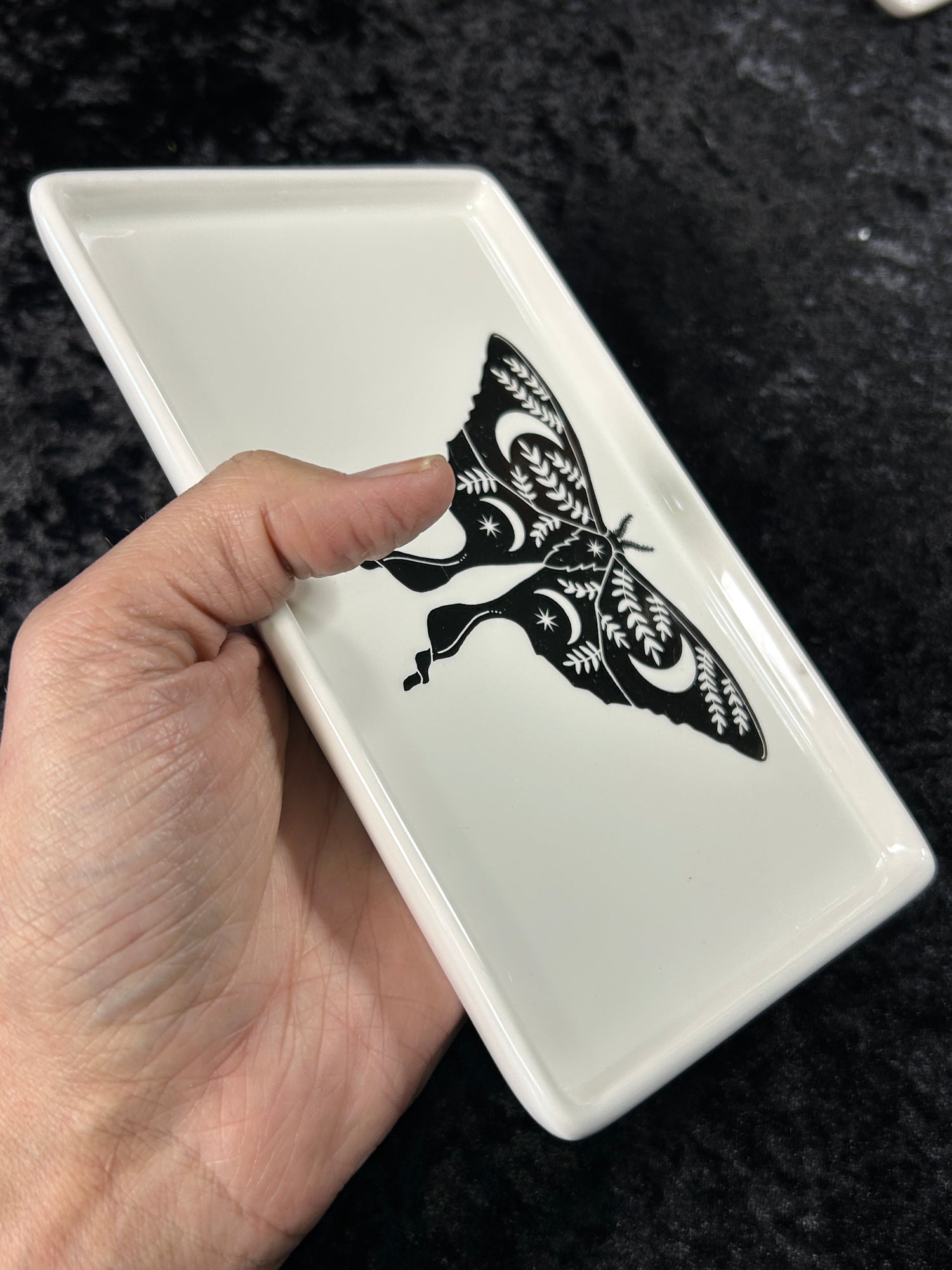 Moth Design Ceramic Altar, Herb, Burning, Trinket small Tray