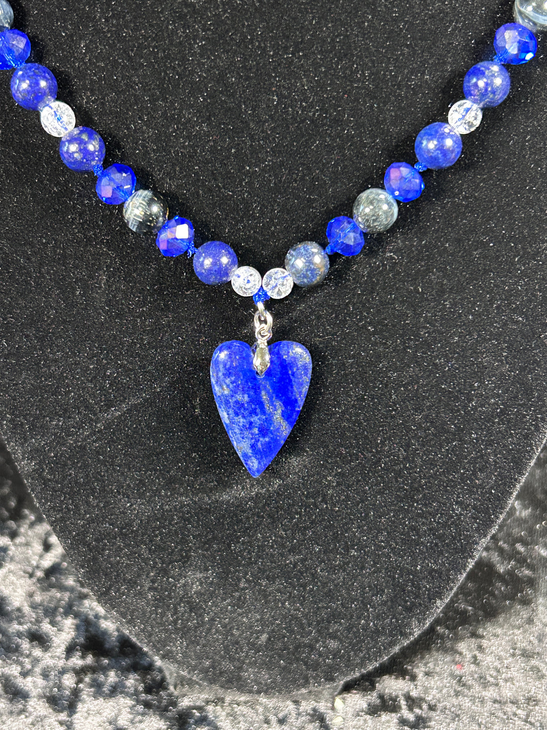 Beautifully Hand Knotted Lapis Lazuli Necklace w/Natural Blue Tiger Eye &amp; Clear Quartz Beads