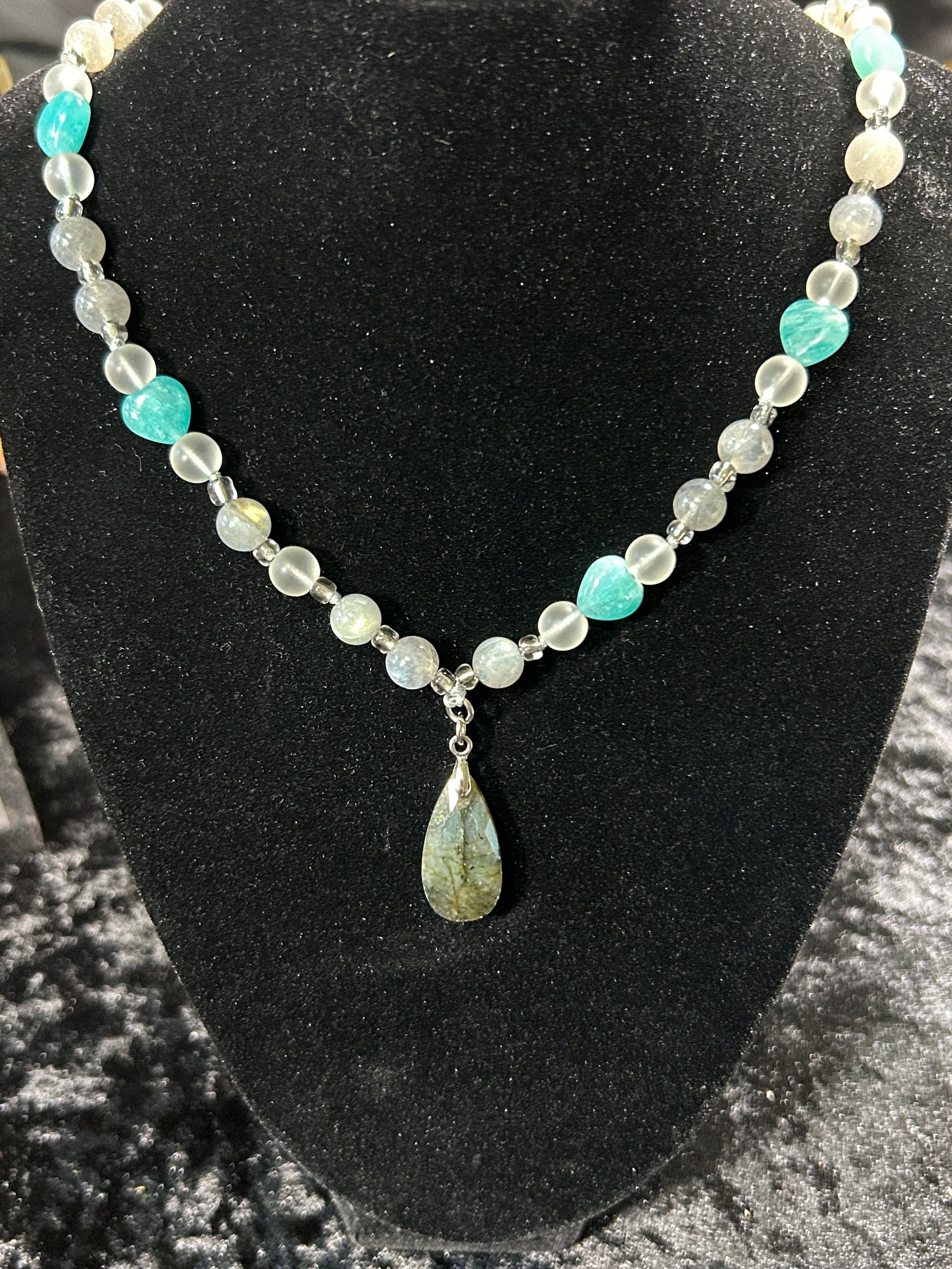 Stunning HQ Hand Knotted Labradorite &amp; Amazonite Necklace
