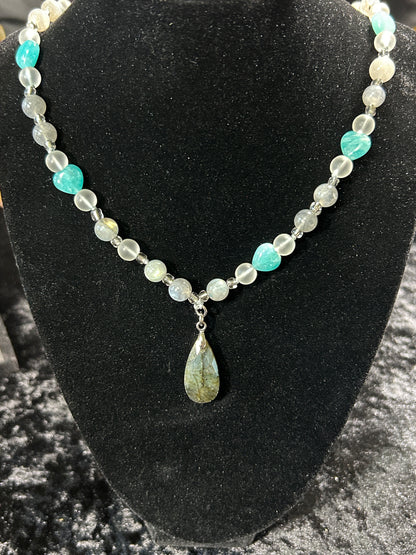 Stunning HQ Hand Knotted Labradorite &amp; Amazonite Necklace