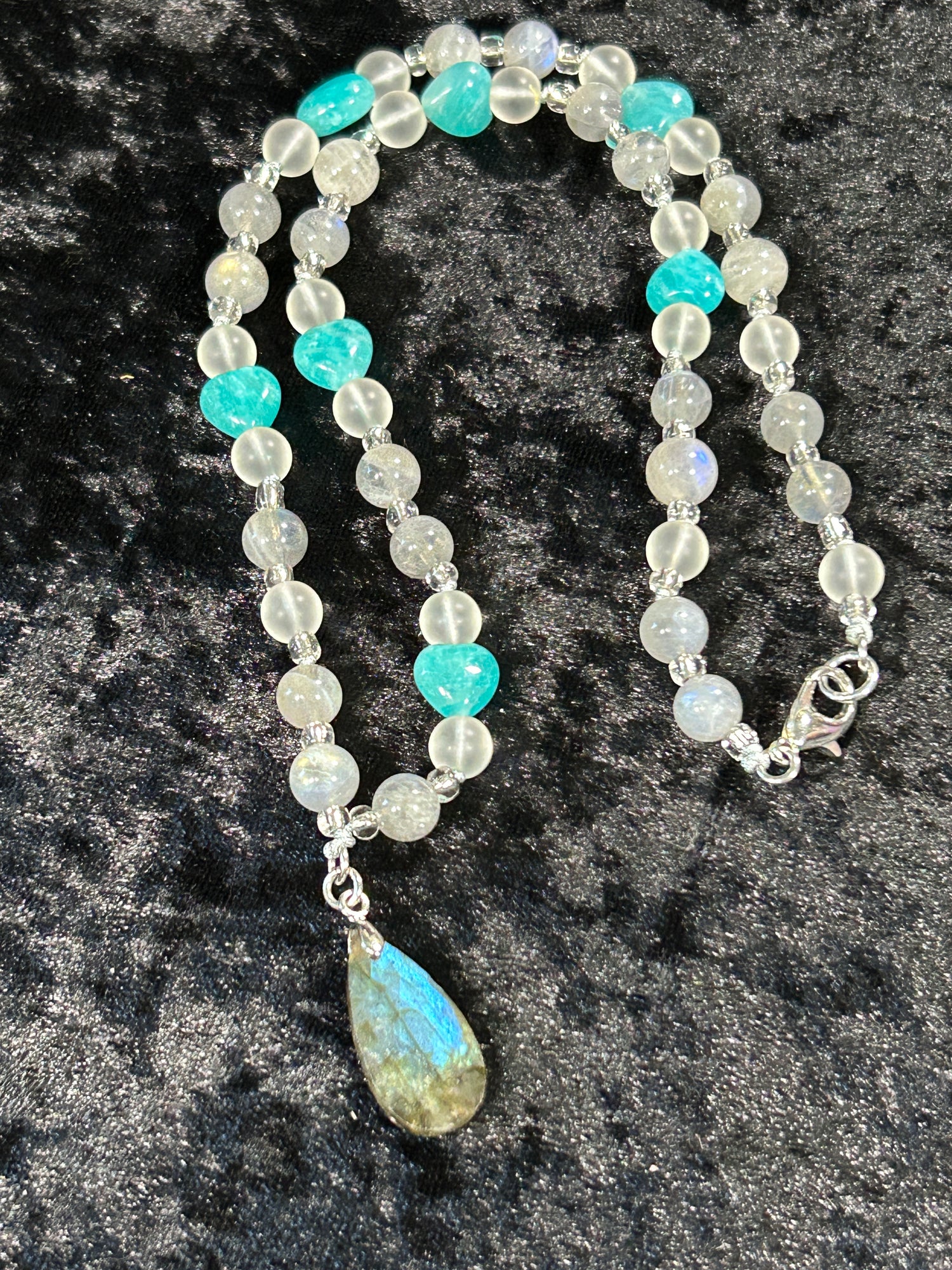 Stunning HQ Hand Knotted Labradorite &amp; Amazonite Necklace