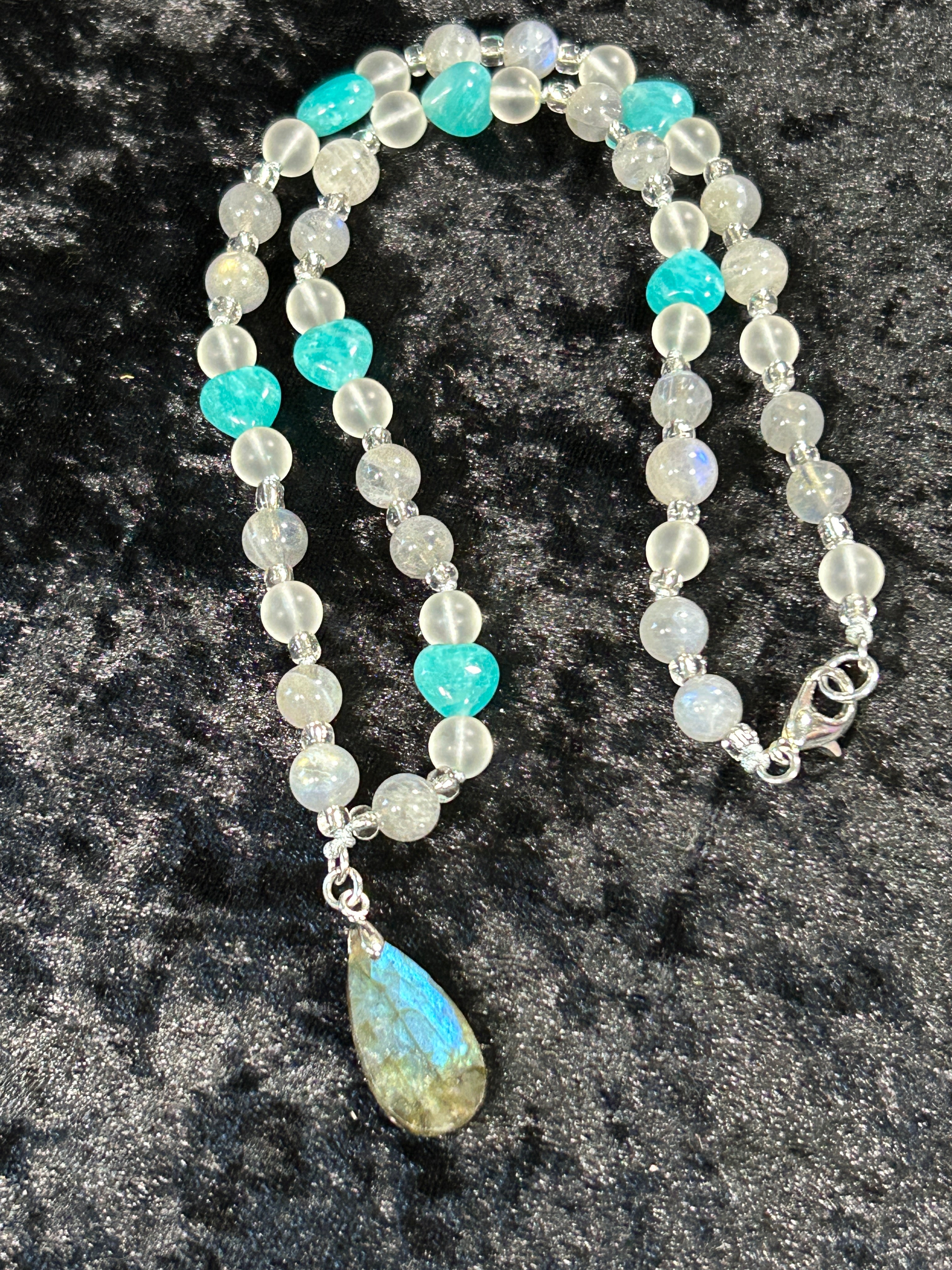 Stunning HQ Hand Knotted Labradorite &amp; Amazonite Necklace