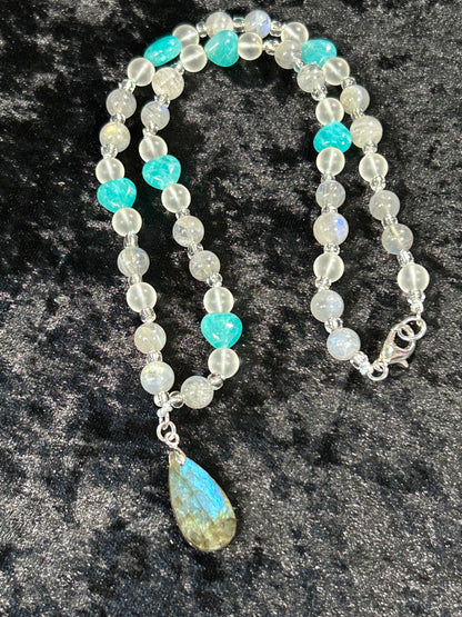 Stunning HQ Hand Knotted Labradorite &amp; Amazonite Necklace