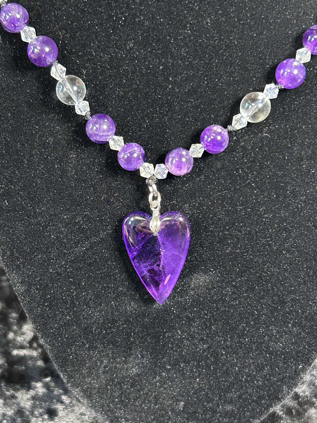 Gorgeous HQ Hand Knotted Amethyst &amp; Clear Quartz Necklace