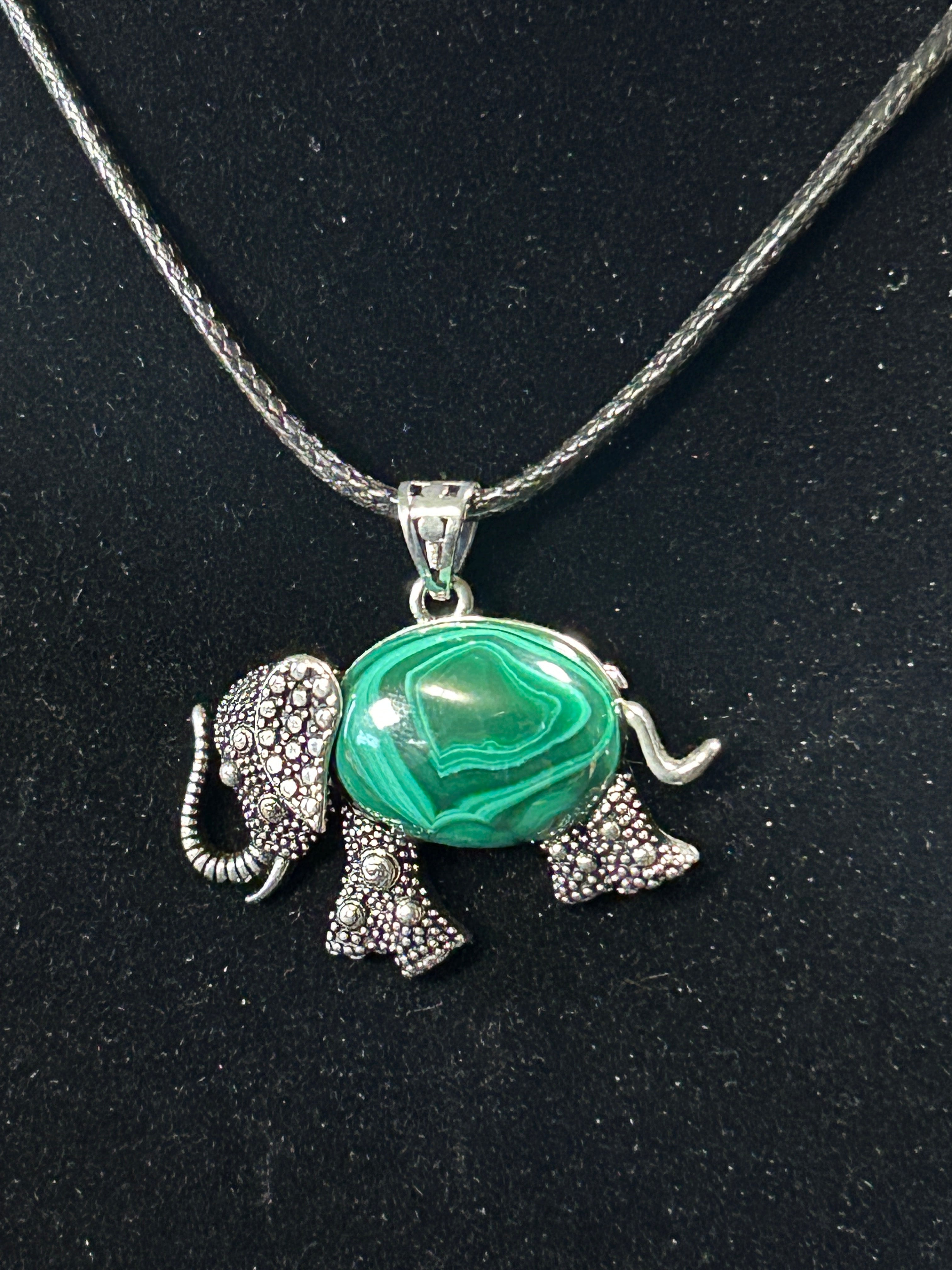 Beautiful Genuine Malachite Elephant Pendant