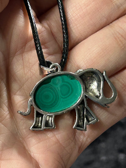Beautiful Genuine Malachite Elephant Pendant