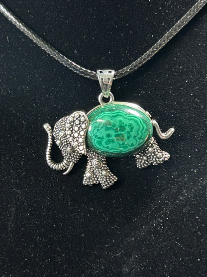 Beautiful Genuine Malachite Elephant Pendant