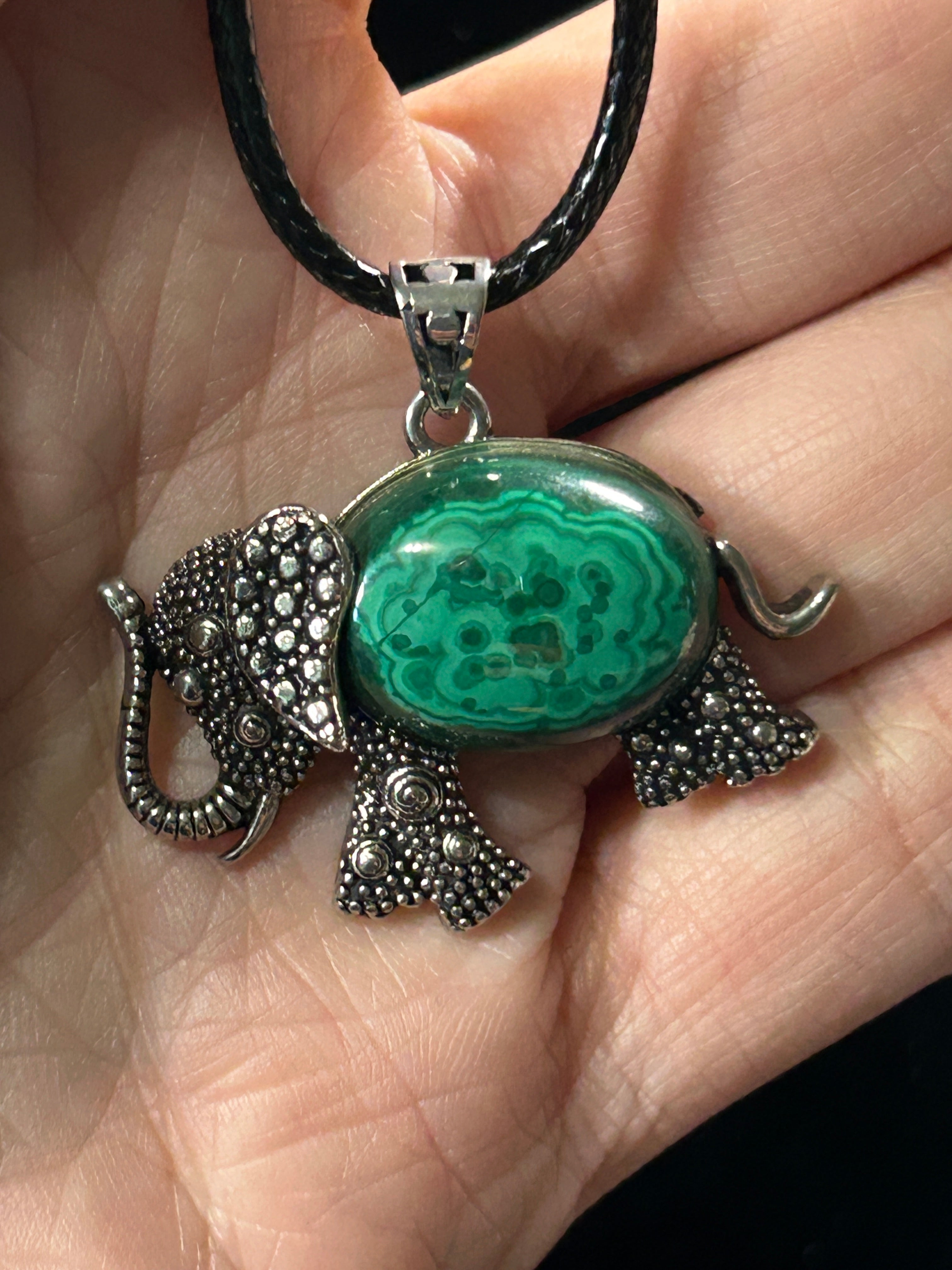 Beautiful Genuine Malachite Elephant Pendant