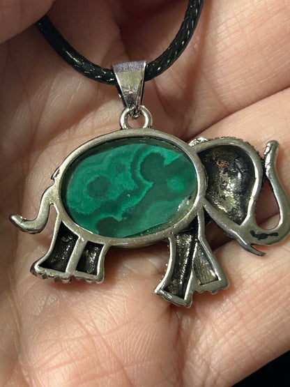 Beautiful Genuine Malachite Elephant Pendant