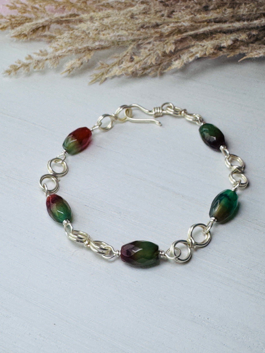Silver Double Infinity Bracelet with Faceted Agate