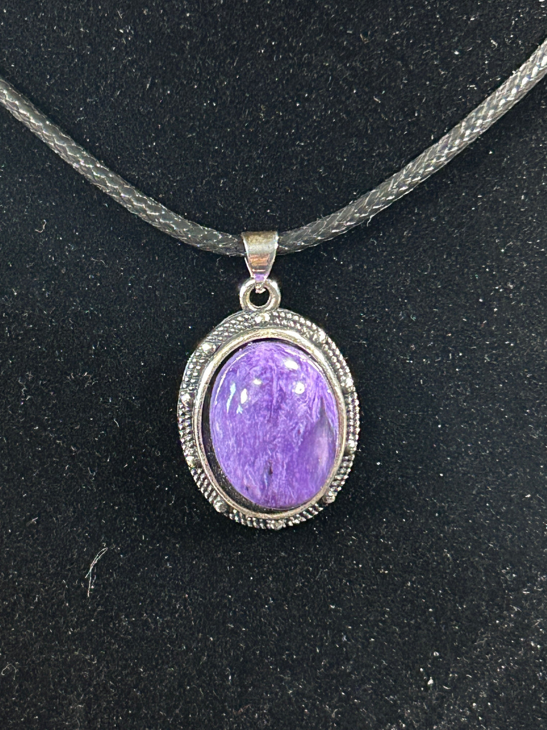 Gorgeous Oval Charoite Pendant set in Sterling Silver