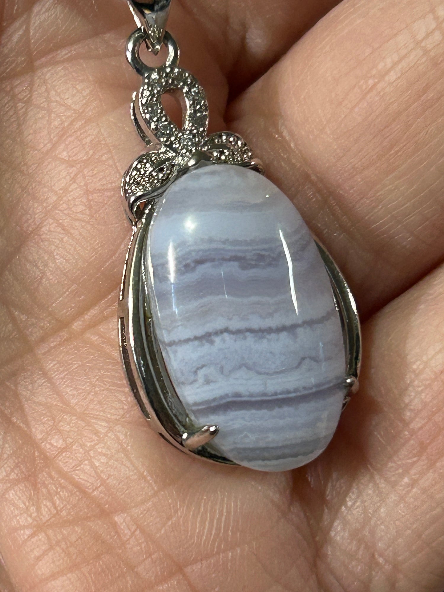 Beautiful Oval Blue Lace Agate Pendant