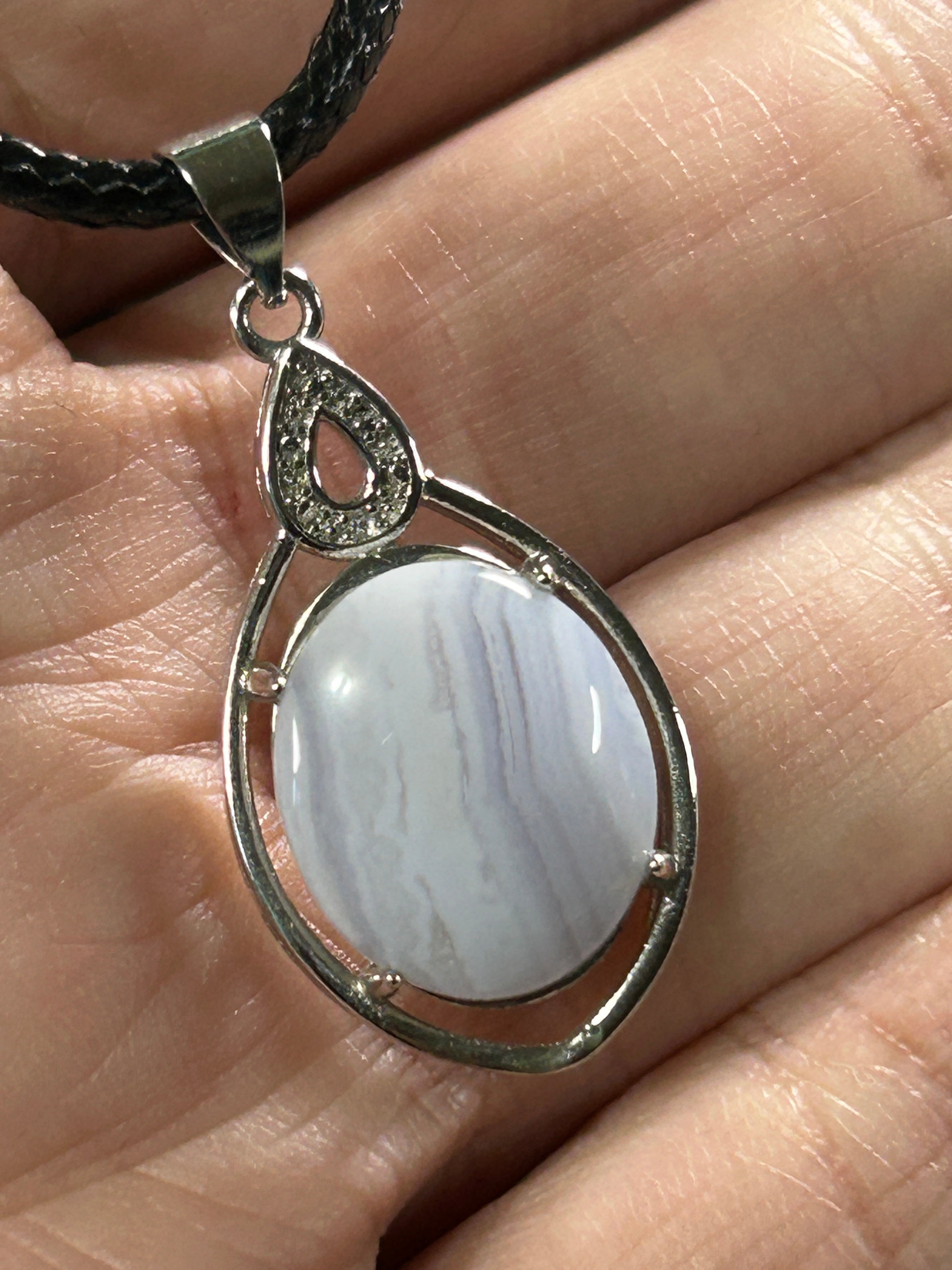 Beautiful Oval Blue Lace Agate Pendant