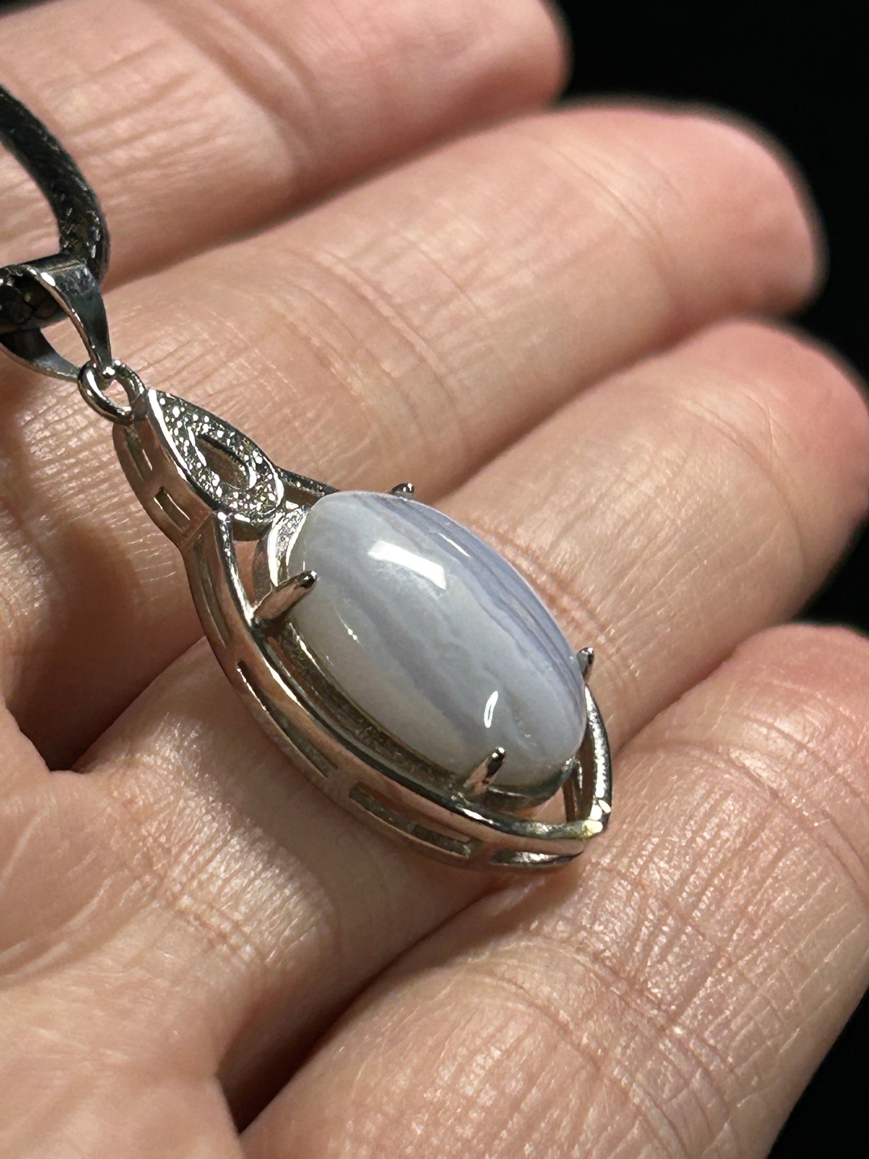 Beautiful Oval Blue Lace Agate Pendant
