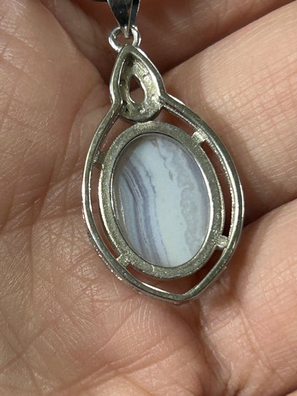 Beautiful Oval Blue Lace Agate Pendant