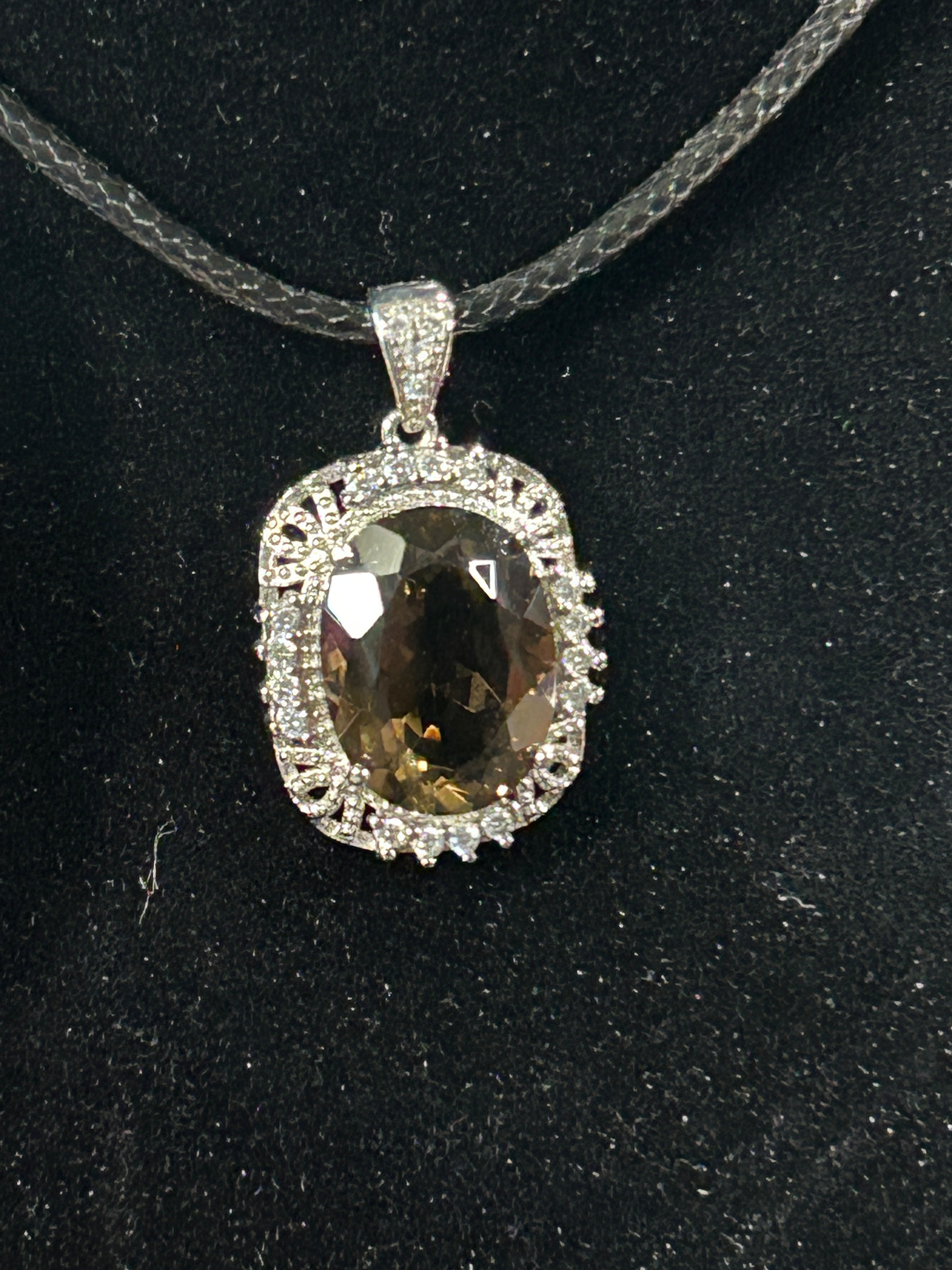Blingy Oval Faceted Smokey Quartz Pendant