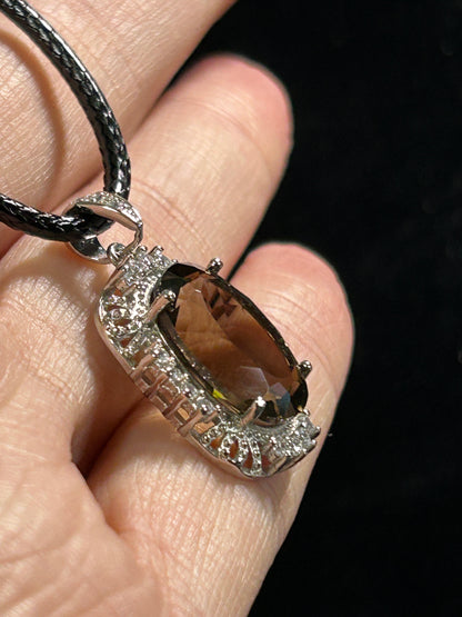 Blingy Oval Faceted Smokey Quartz Pendant