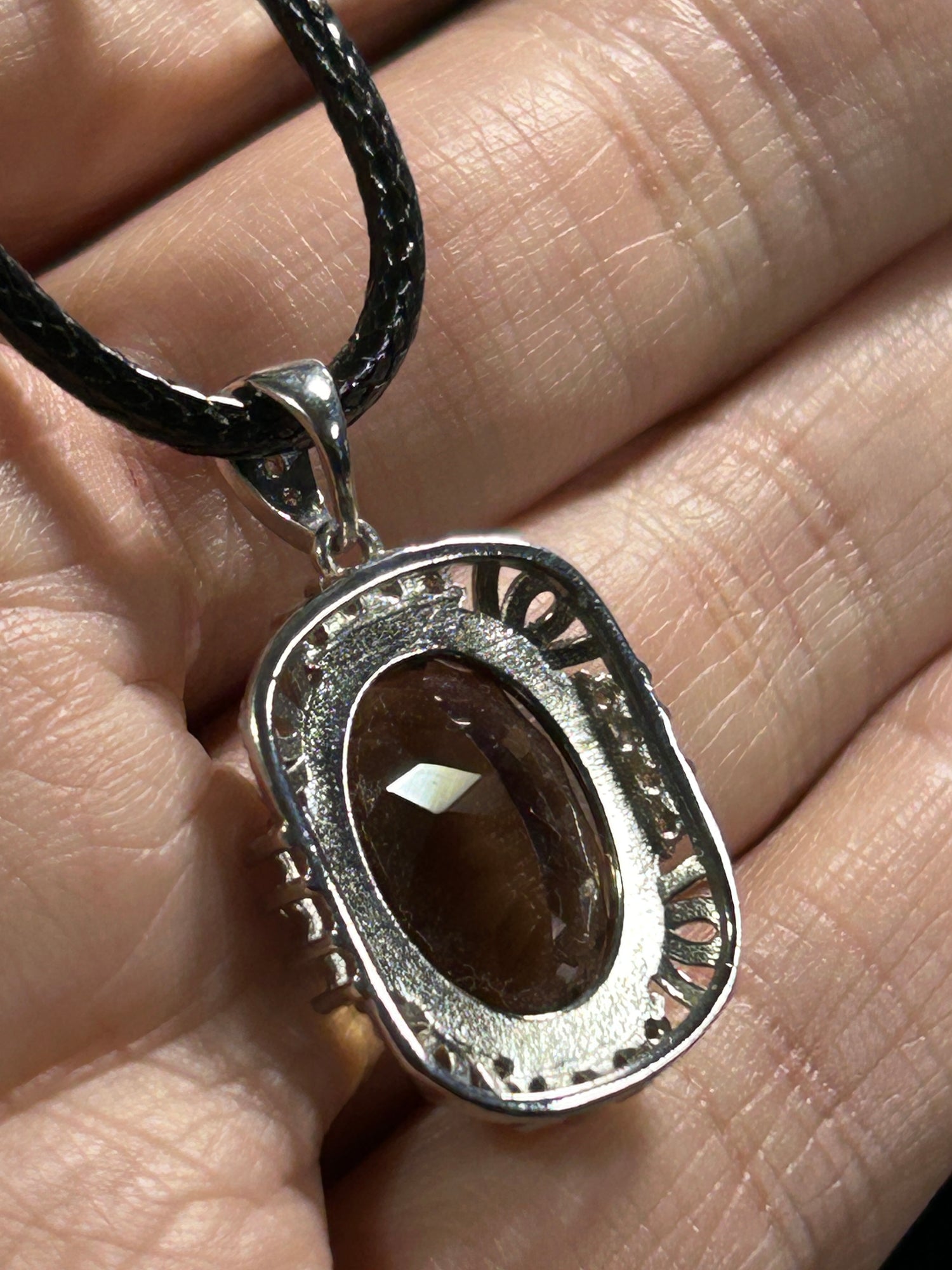 Blingy Oval Faceted Smokey Quartz Pendant
